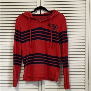 Y2K Women’s Aeropostale Red and Navy Striped Hoodie